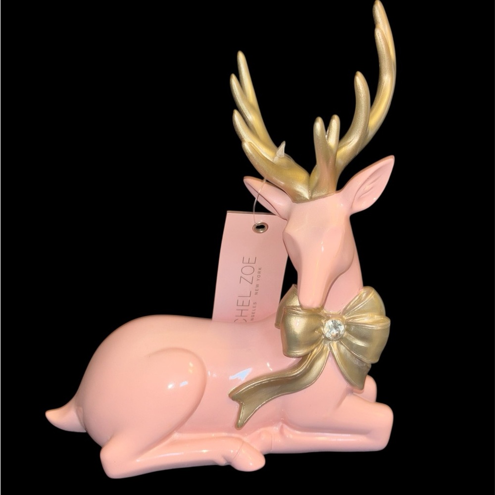 Pink Reindeer Laying Down with Gold Accents Holiday Figurine Decor by Rachel Zoe